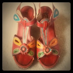 Floral T-strap sandals